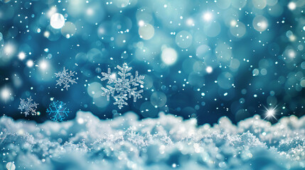 Aufkleber - Snowflakes gently falling on a snowy blanket, creating a serene winter scene with a magical blue bokeh backdrop. Perfect for holiday greeting cards