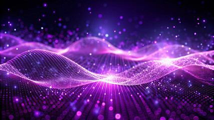vibrant purple waves animate against a black backdrop, showcasing an abstract digital representation