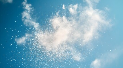 Poster - Conceptual image of soft wispy cloud particles slowly dissipating and blending into the serene ethereal blue sky with ample copy space for text overlay or design element