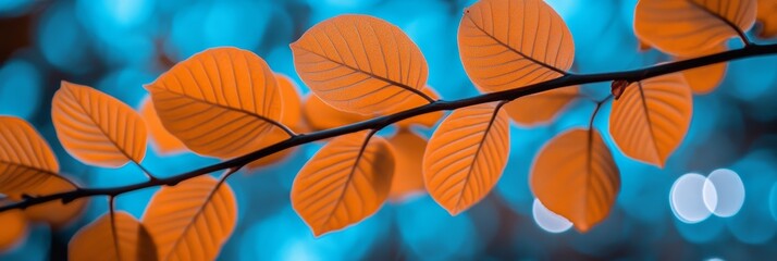 Wall Mural - Bright orange leaves contrast beautifully with a blue backdrop on a peaceful autumn afternoon, capturing nature's seasonal beauty