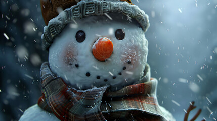 Poster - happy snowman embraces the snowy day, adorned in a warm hat and scarf, radiating joy and delight in 
