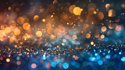 Poster - Abstract christmas background with golden lights and blue bokeh creating a festive atmosphere