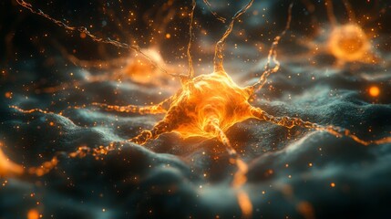 Poster - This holographic display illustrates the complex structure of neurons, highlighting their connections and activities within the nervous system.