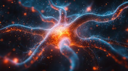 Poster - A detailed holographic representation showcases the intricate web of the nervous system, emphasizing neural connections and dynamic synaptic interactions.
