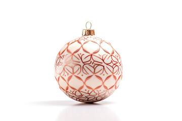 Canvas Print - Red Christmas ball hanging on white background. Xmas bauble with ornament