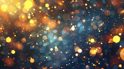 Poster - Vibrant bokeh lights and glitter particles on a dark blue abstract background