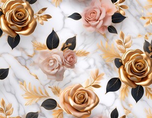 vector set seamless patterns roses marble golden colors wallpaper mockup isolated white background