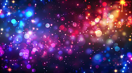 Leinwandbilder - Colorful bokeh lights and stars shining on dark abstract background