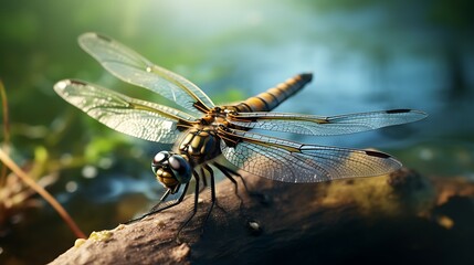 A captivating image capturing a dragonfly in a moment of stillness, allowing for a detailed examination of the delicate veins and patterns on its wings in