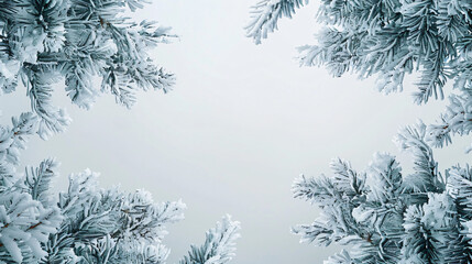 Aufkleber - Snow-covered pine branches create a natural backdrop against a light blue winter sky, providing copy space
