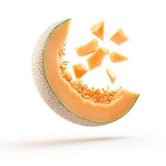 Wall Mural - Cantaloupe Melon Half With Slices Floating Around It.