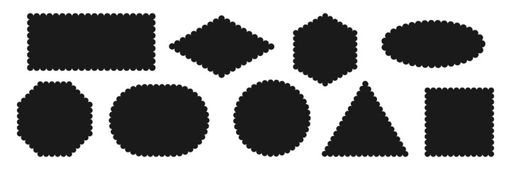 Poster - Black wavy edge Geometric shapes. Scalloped frame icon. Rectangle Ellipse triangle rhombus Box. Simple blank Tag Label Stamp mark Badge element for design