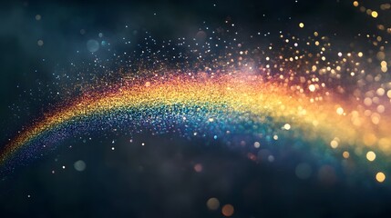 Poster - A conceptual image of a rainbow dissolving into tiny droplets with each color slowly fading and dissipating into the air creating a serene and ethereal visual effect with ample copy space