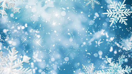 Poster - Gorgeous glistening snowflakes fall against a soft blue backdrop, ideal for winter holiday messages