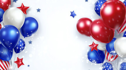 blue, red and white balloons on white background, AI generated