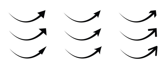 Poster - Curved arrow icons. curved arrows set. Arrow up icons. Set of curve rise increase arrows. Growth pictogram vector illustration.