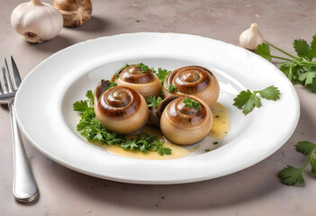 Wall Mural - Artistic snail dish escargot created with artificial intelligence	