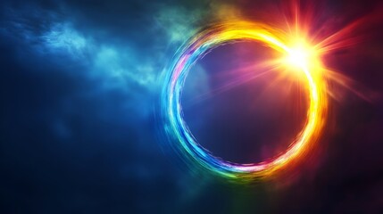 Poster - A captivating conceptual image showcasing a perfect circular rainbow formation around a point of light with each color in the spectrum distinctly vibrant and vivid