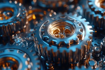 Aufkleber - Complex system of interlocking metallic gears working together