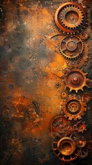 Leinwandbilder - Rusty gears forming a border on a metallic background