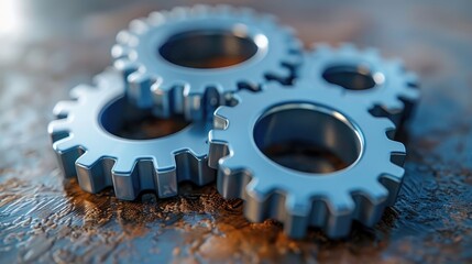 Aufkleber - Three metallic gears working together on metal surface