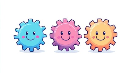 Aufkleber - Three cartoon gears smiling and looking happy