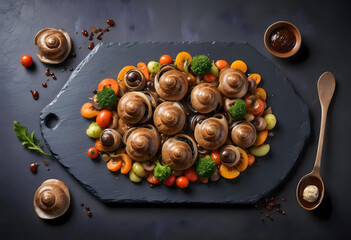 Wall Mural - Artistic snail dish escargot created with artificial intelligence	