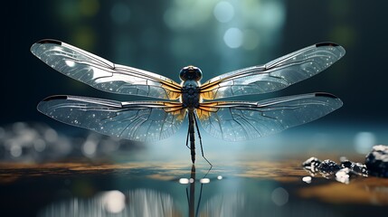 Wall Mural - A dynamic image showcasing a dragonfly's wings in motion, conveying the sense of flight and the beauty of its delicate wing structure in high-resolution