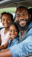 Sticker - A happy family enjoying a car ride together. AI.