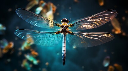 Wall Mural - A dynamic image showcasing a dragonfly's wings in motion, conveying the sense of flight and the beauty of its delicate wing structure in high-resolution