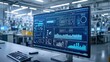 © keetazalay - A digital twin of a factory floor displayed on a large monitor with real-time data streams and analytics showing predictive maintenance alerts in a high-tech industrial control room