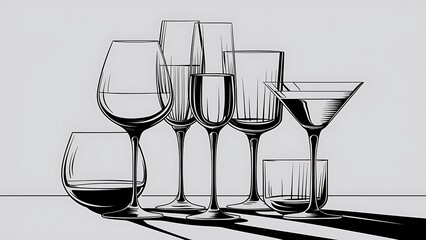 Set of vector illustration of stemware. Glasses for alcohol