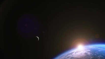 Wall Mural - sunrise on planet earth and moon, black screen.