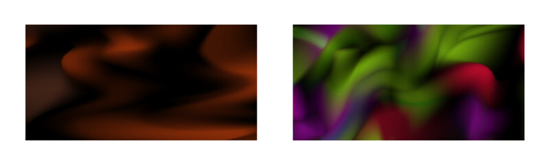 Dark gradient. Multi-colored smoke effect. Northern lights. Unusual abstract background for your design. Set of two backgrounds. Vector