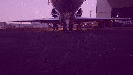 Poster - Airplane on tarmac with network connections animation over scene