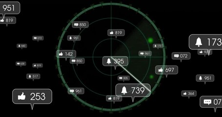Poster - Radar screen animation with social media notifications and likes