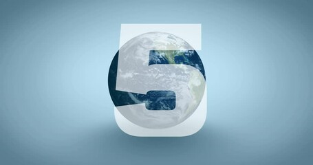 Sticker - Number 5 animation over rotating Earth on blue background