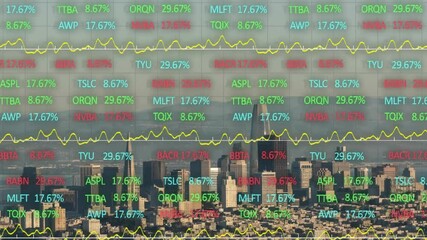 Poster - Stock market data animation over city skyline