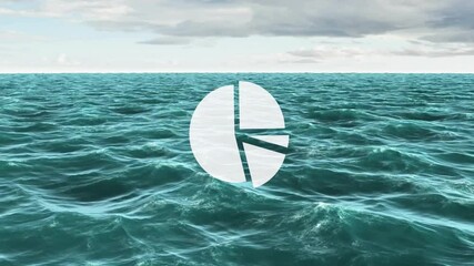 Poster - Pie chart animation over ocean waves under cloudy sky