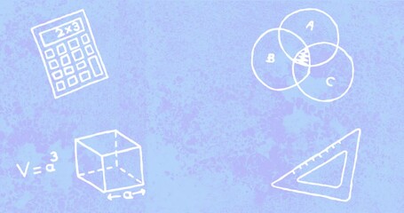 Poster - Mathematical symbols and shapes animation over blue background