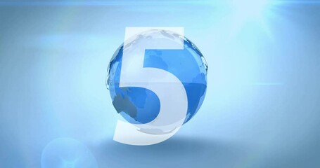 Poster - Number five animation over rotating blue Earth on light blue background
