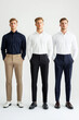 © fotogurme - A range of business casual looks with blouses, tailored slacks, and smart loafers highlighting contemporary workwear fashion against a soft gradient background with ample space for text