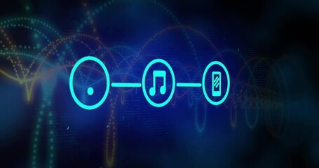 Poster - Wi-Fi, music, and smartphone icons in network animation over blue background