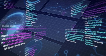 Aufkleber - Code snippets and data charts animation over digital grid background