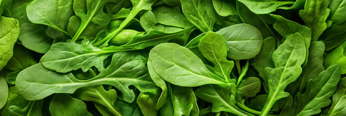 Wall Mural - assortment of leafy arugula surrounded by the fresh greenery of a vegetable garden 