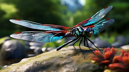 Wall Mural - An artful depiction of a dragonfly's wings against a natural background, accentuating the fine details and vibrant colors in