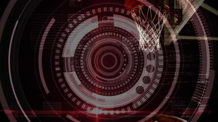 Poster - Basketball hoop with futuristic data processing animation over it