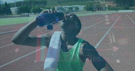 Poster - Drinking water after workout, athlete on track with fitness data animation
