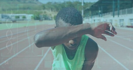 Poster - Athlete on track with DNA and data processing animation overlay