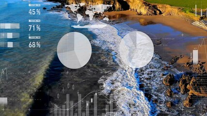 Poster - Data analytics and global network animation over coastal landscape with waves